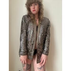 1980s 80s vintage sequin bead blazer silk Judith Ann creations I Magnin gold